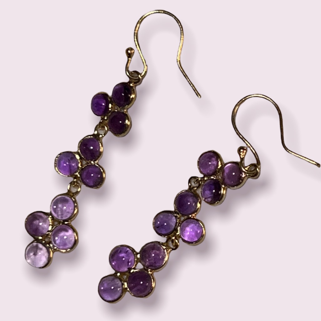 Dangling Amethyst Earrings - 2” Long; 14k Yellow Gold Over Sterling Sil